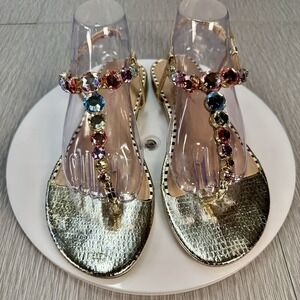 Betsey Johnson Jamari Embellished T-Strap Sandal - Bold with Multicolor SZ 10